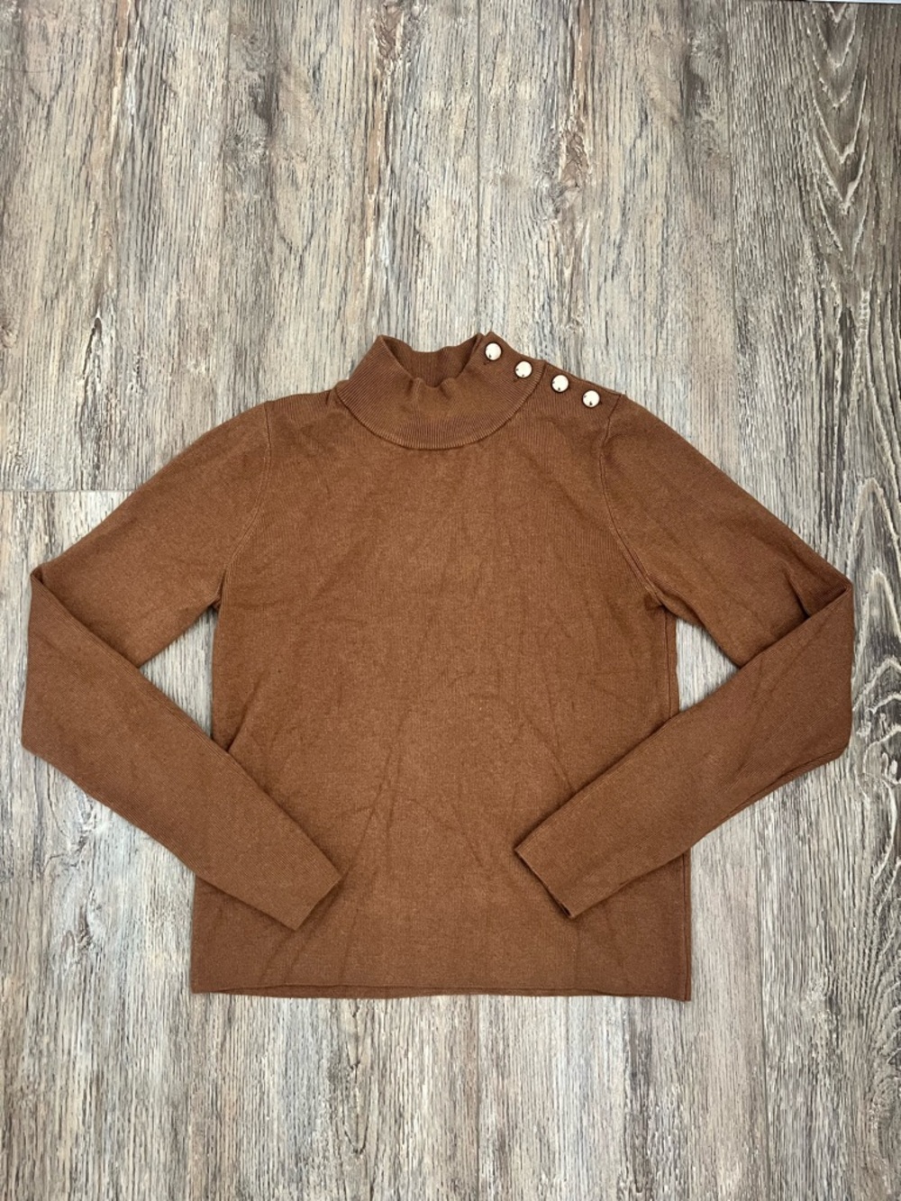 Mango Rust Brown Turtleneck Sweater with Shoulder Buttons